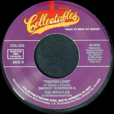Smokey Robinson & The Miracles - Special Occasion / Yester Love side B