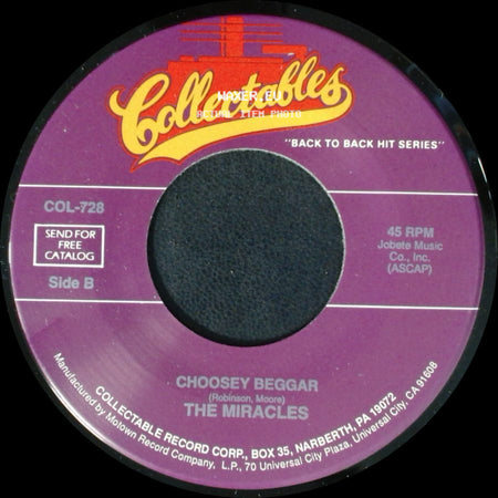 The Miracles - Come On Do The Jerk / Choosey Beggar side B