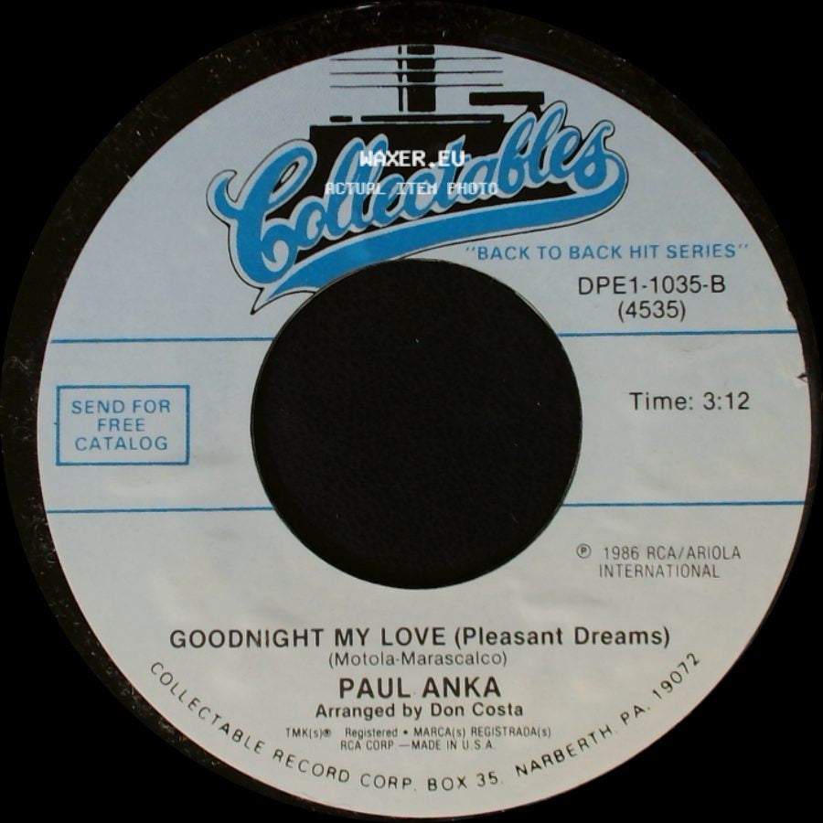 Paul Anka - Goodnight My Love (Pleasant Dreams) / Love Me Warm And Tender side A