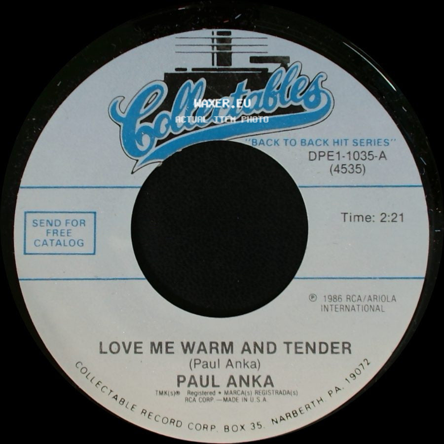 Paul Anka - Goodnight My Love (Pleasant Dreams) / Love Me Warm And Tender side B