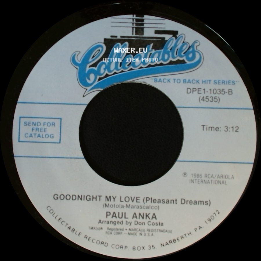 Paul Anka - Love Me Warm And Tender / Goodnight My Love (Pleasant Dreams) side B
