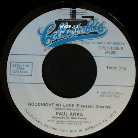 Paul Anka - Love Me Warm And Tender / Goodnight My Love (Pleasant Dreams) side B