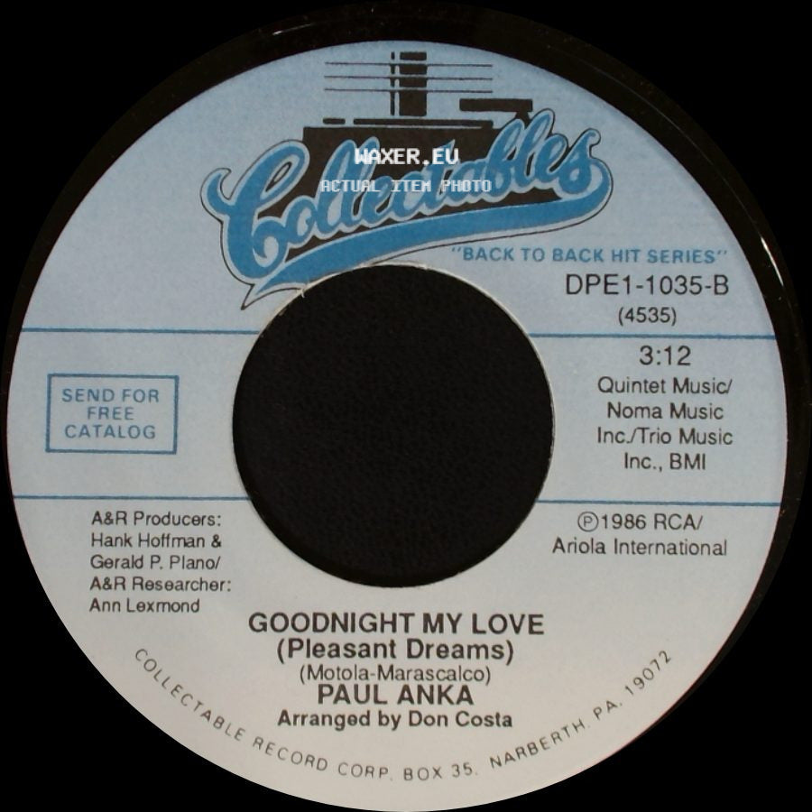 Paul Anka - Love Me Warm And Tender / Goodnight My Love (Pleasant Dreams) side B