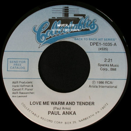 Paul Anka - Goodnight My Love (Pleasant Dreams) / Love Me Warm And Tender side B
