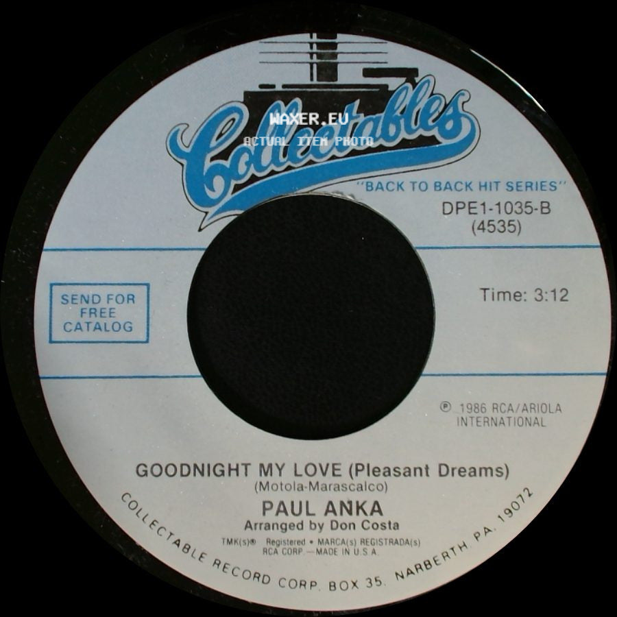 Paul Anka - Love Me Warm And Tender / Goodnight My Love (Pleasant Dreams) side B