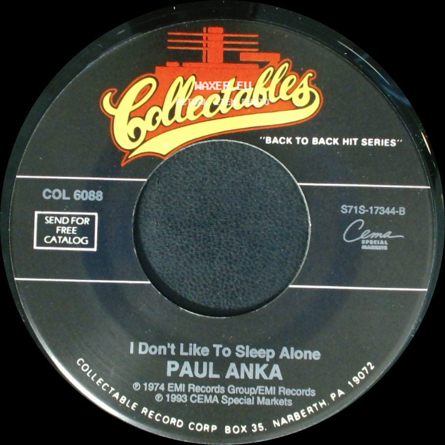 Paul Anka - I Don't Like To Sleep Alone / One Man Woman, One Woman Man side A
