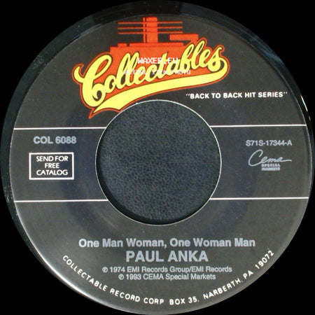 Paul Anka - I Don't Like To Sleep Alone / One Man Woman, One Woman Man side B