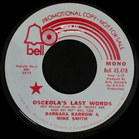 Barbara Barrow & Mike Smith - Osceola's Last Words / Osceola's Last Words side A