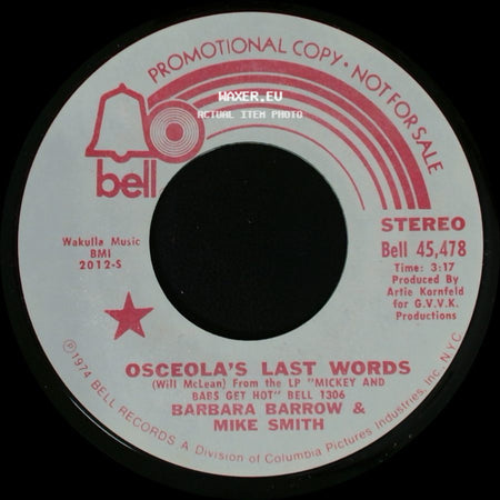 Barbara Barrow & Mike Smith - Osceola's Last Words / Osceola's Last Words side A