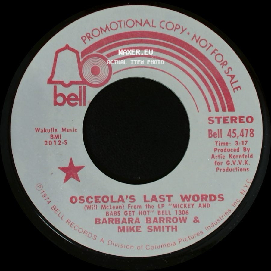 Barbara Barrow & Mike Smith - Osceola's Last Words / Osceola's Last Words side A