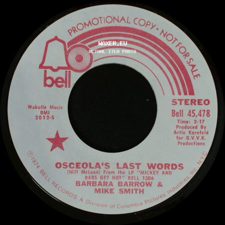Barbara Barrow & Mike Smith - Osceola's Last Words / Osceola's Last Words side A