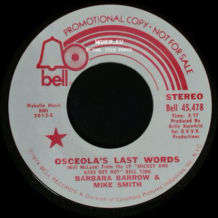 Barbara Barrow & Mike Smith - Osceola's Last Words / Osceola's Last Words side B