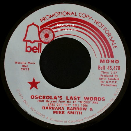Barbara Barrow & Mike Smith - Osceola's Last Words / Osceola's Last Words side A