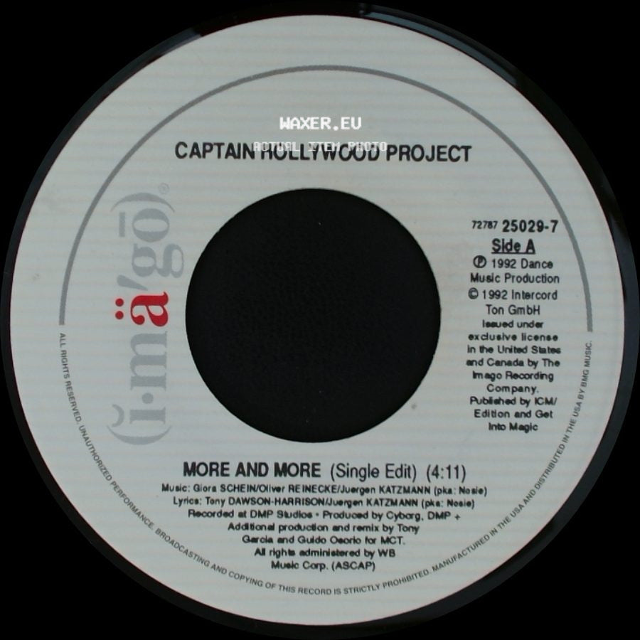 Captain Hollywood Project - More And More (Single Edit) / Underground Mix (Single Edit) side A
