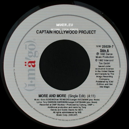 Captain Hollywood Project - More And More (Single Edit) / Underground Mix (Single Edit) + side A
