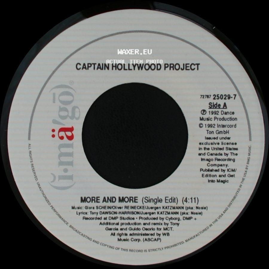 Captain Hollywood Project - More And More (Single Edit) / Underground Mix (Single Edit) + side A