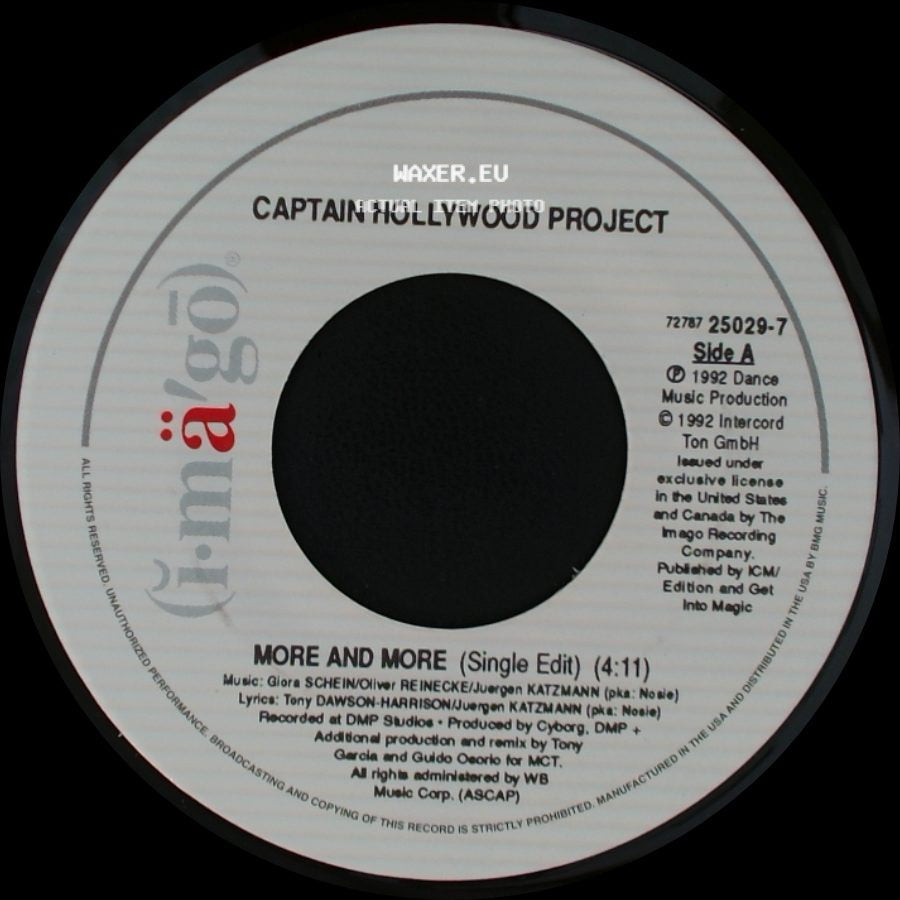 Captain Hollywood Project - More And More (Single Edit) / Underground Mix (Single Edit) side A