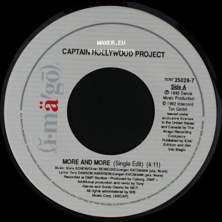 Captain Hollywood Project - More And More (Single Edit) / Underground Mix (Single Edit) side A