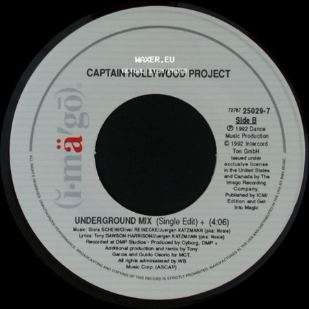 Captain Hollywood Project - More And More (Single Edit) / Underground Mix (Single Edit) side B
