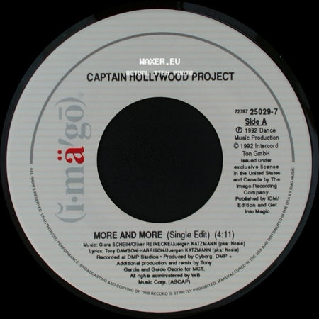 Captain Hollywood Project - More And More (Single Edit) / Underground Mix (Single Edit) side A