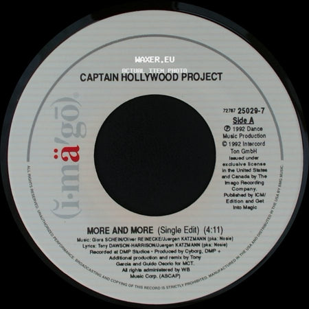 Captain Hollywood Project - More And More (Single Edit) / Underground Mix (Single Edit) side A