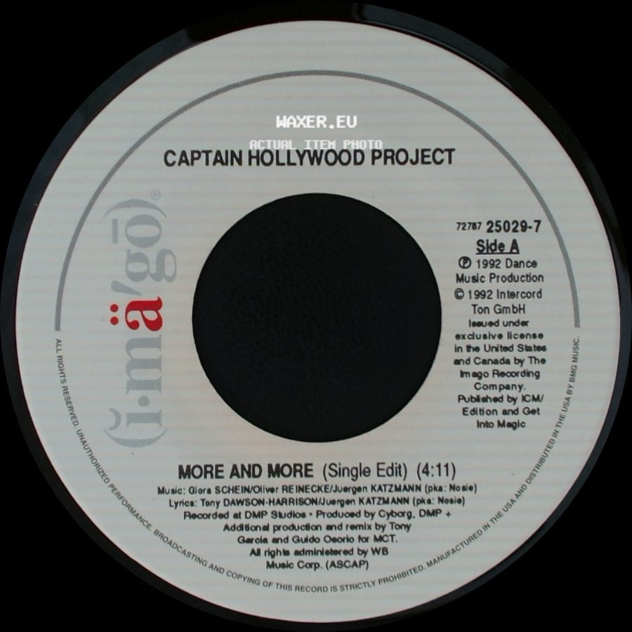 Captain Hollywood Project - More And More (Single Edit) / Underground Mix (Single Edit) side A