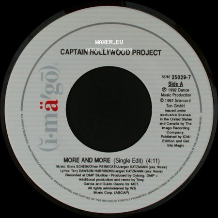 Captain Hollywood Project - More And More (Single Edit) / Underground Mix (Single Edit) side A