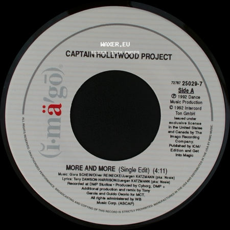 Captain Hollywood Project - More And More (Single Edit) / Underground Mix (Single Edit) side A