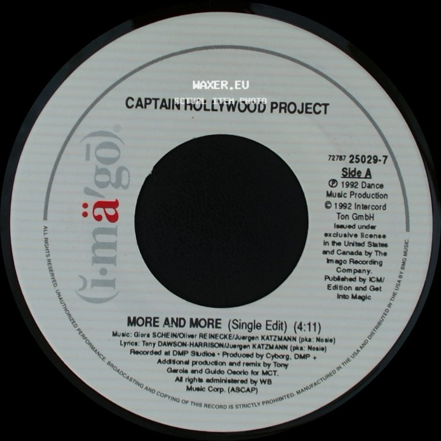 Captain Hollywood Project - More And More (Single Edit) / Underground Mix (Single Edit) side A