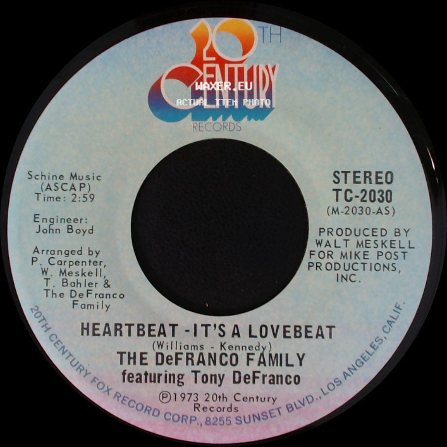 The Defranco Family Featuring Tony Defranco - Heartbeat - It's A Love Beat / Sweet, Sweet Loretta side A