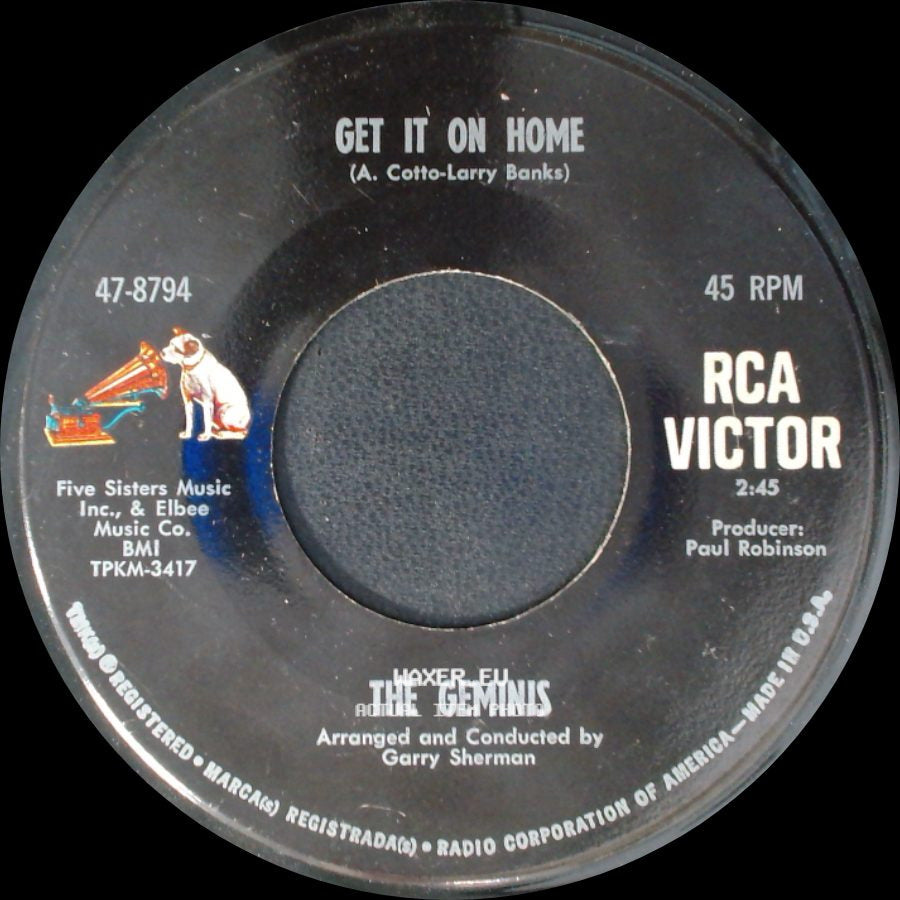 The Geminis - No More Tomorrow / Get It On Home side B