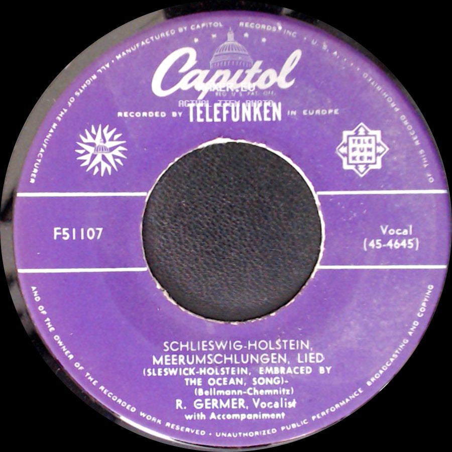 R. Germer - Schleswig-Holstein, Meerumschlungen, Lied / Friesenlied (Wo Die Nordseewellen Rauschen) side A
