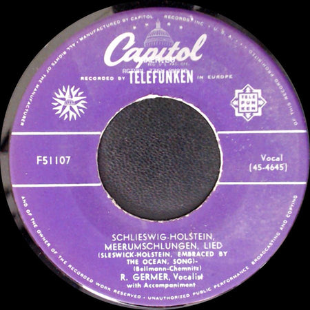 R. Germer - Schleswig-Holstein, Meerumschlungen, Lied / Friesenlied (Wo Die Nordseewellen Rauschen) side A