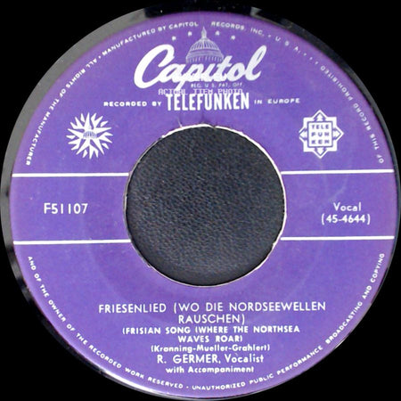 R. Germer - Schleswig-Holstein, Meerumschlungen, Lied / Friesenlied (Wo Die Nordseewellen Rauschen) side B
