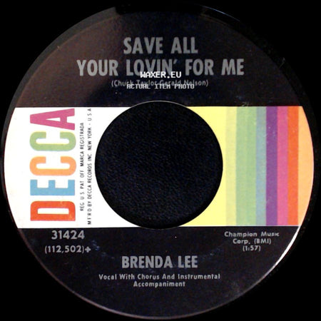 Brenda Lee - All Alone Am I / Save All Your Lovin' For Me side B