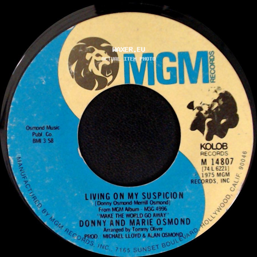 Donny And Marie Osmond - Make The World Go Away / Living On My Suspicion side B
