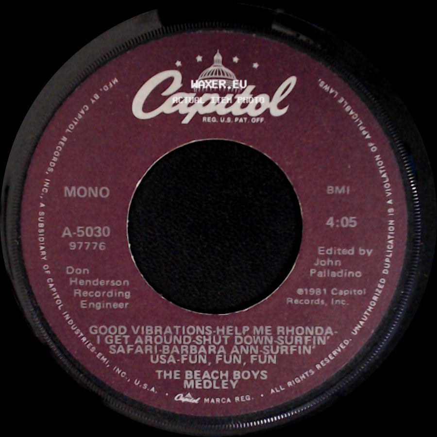 The Beach Boys - Good Vibrations-Help Me Rhonda-I Get Around-Shut Down-Surfin'-Safari-Barbara Ann-Surfin' Usa-Fun, Fun, Fun Medley / God Only Knows side A