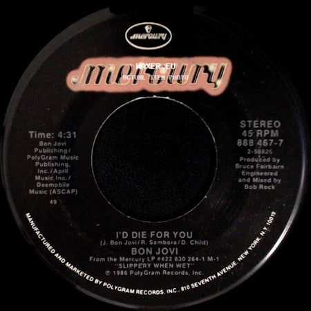 Bon Jovi - I'd Die For You / Wanted Dead Or Alive side A