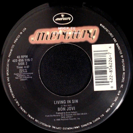 Bon Jovi - Always (Single Edit) / Living In Sin side B