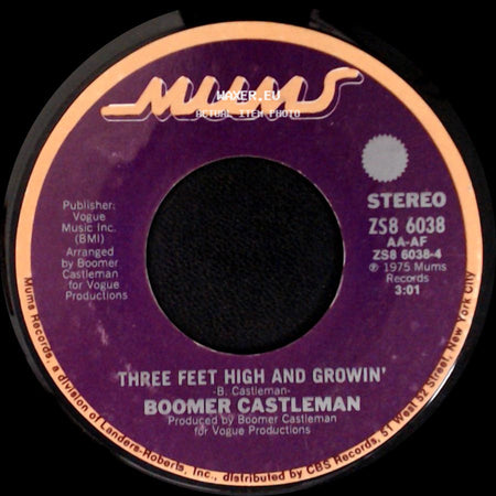 Boomer Castleman - Judy Mae / Three Feet High And Growin' side B