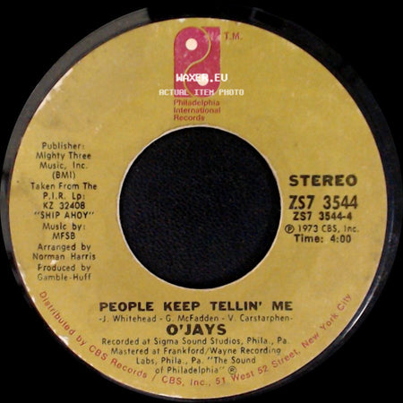 O'jays - For The Love Of Money / People Keep Tellin' Me side B