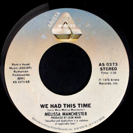 Melissa Manchester - We Had This Time / Don't Cry Out Loud side A
