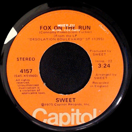 Sweet - Burn On The Flame / Fox On The Run side B