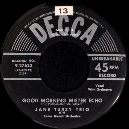 Jane Turzy Trio - Be Doggone Sure You Call / Good Morning Mister Echo side B