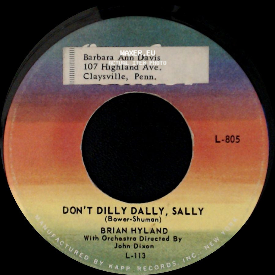 Brian Hyland - Don't Dilly Dally, Sally / Itsy Bitsy Teenie Weenie Yellow Polkadot Bikini side A