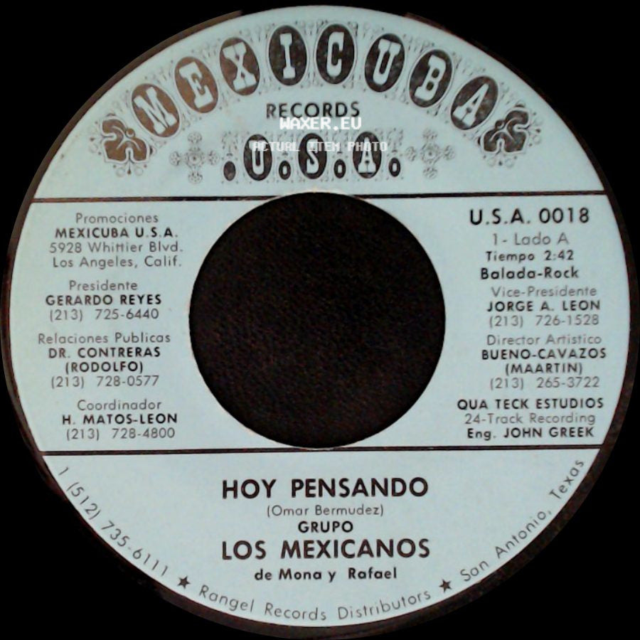 Grupo Los Mexicanos De Mona Y Rafael / Conjunto Los Mexicanos De Mona Y Rafael - Hoy Pensando / Cumbia Del Mexico Lindo side A