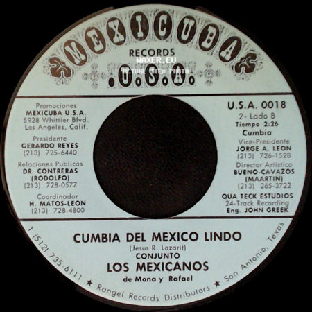 Grupo Los Mexicanos De Mona Y Rafael / Conjunto Los Mexicanos De Mona Y Rafael - Hoy Pensando / Cumbia Del Mexico Lindo side B
