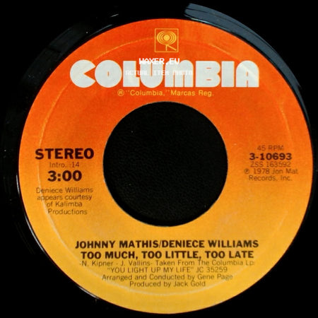 Johnny Mathis/Deniece Williams - Emotion / Too Much, Too Little, Too Late side B
