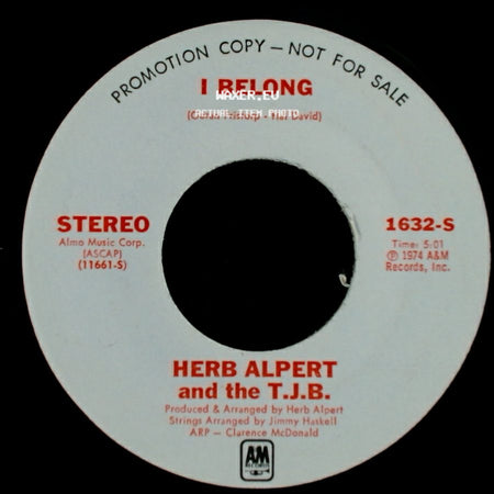 Herb Alpert And The T.J.B. - I Belong / I Belong side A