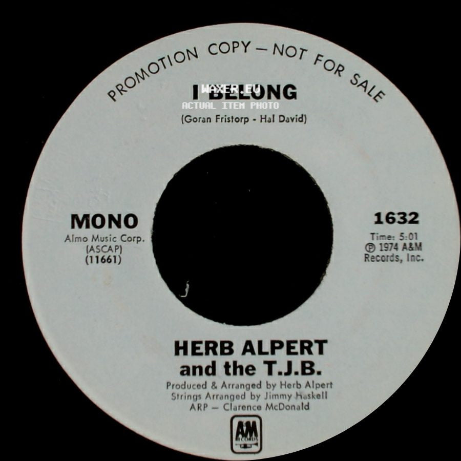 Herb Alpert And The T.J.B. - I Belong / I Belong side B